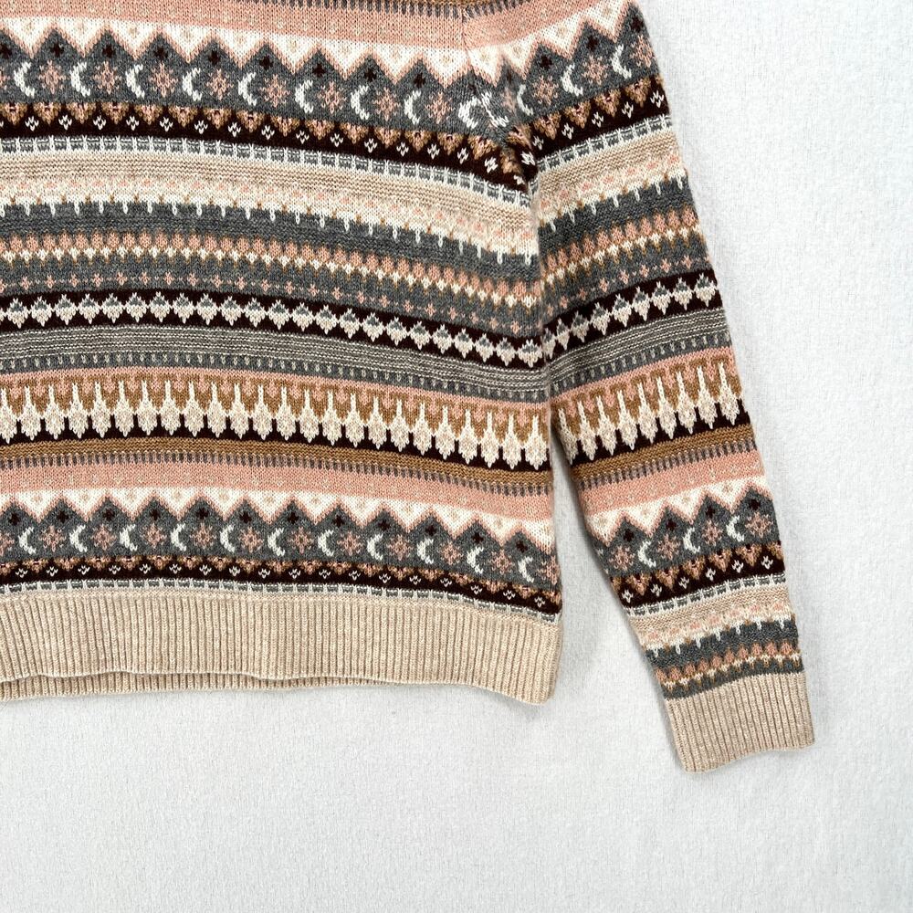 J CREW Fair Isle Cropped Crewneck Sweater Womens XS Cream Gray Brown Wool Blend - Picture 8 of 14